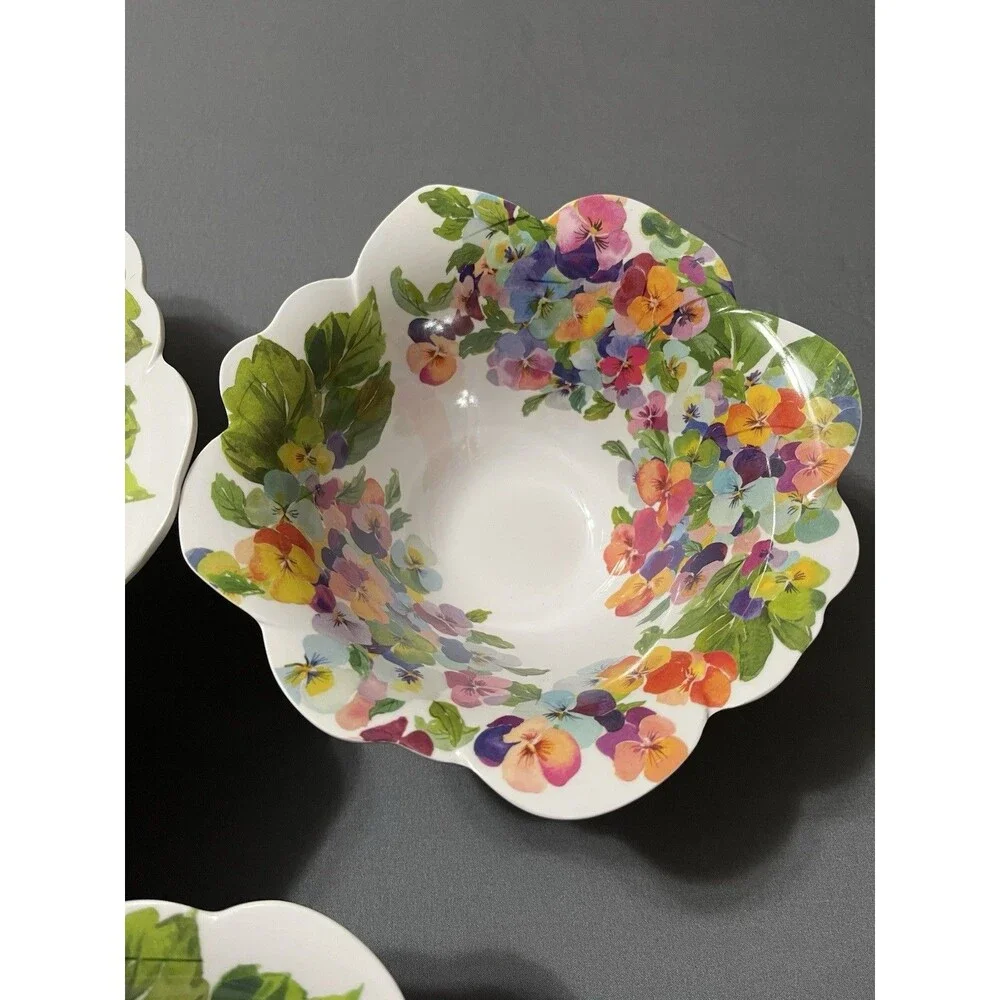 Rachael Zoe Melamine Floral Scalloped Dinner Set 4 Piece Bowls, Dishwasher Safe